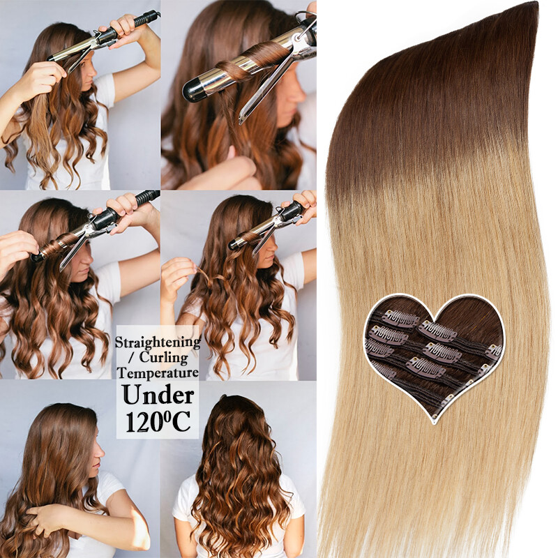 CLEARANCE Clip In Extensions 100% Real Remy Human Hair 8Pieces 18Clips Full Head