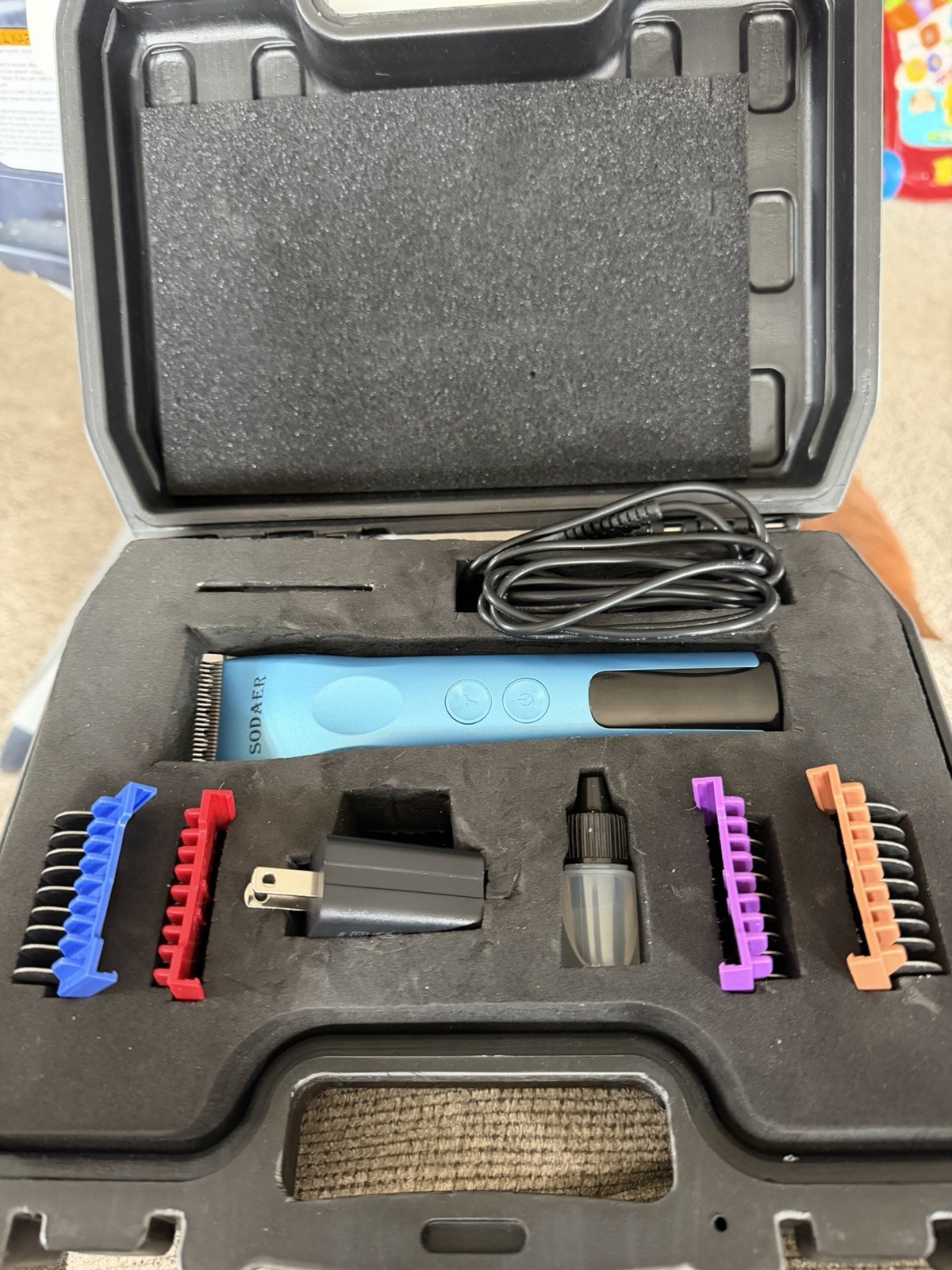 Professional SODAER Rechargeable Hair Clipper Kit USB Charging Case Blue/Black