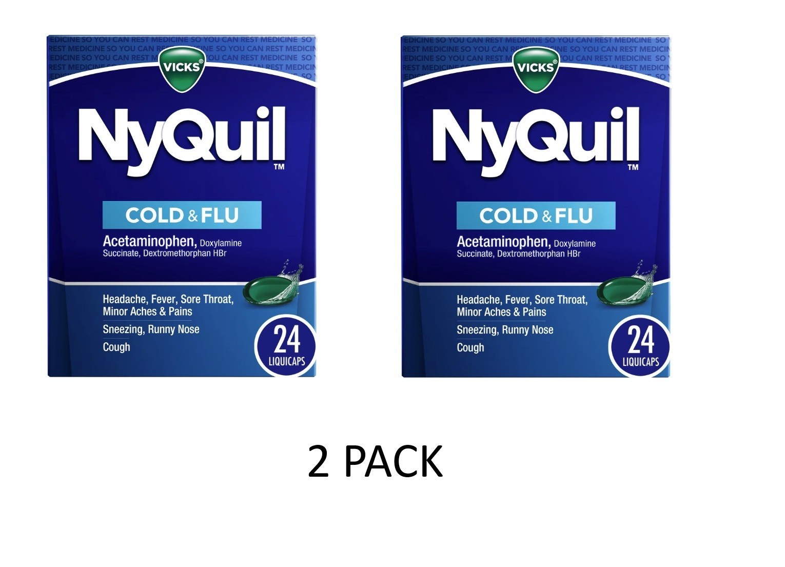 2 PACK Vicks, Nyquil Severe Cold And Flu Liquicaps, 24 Count