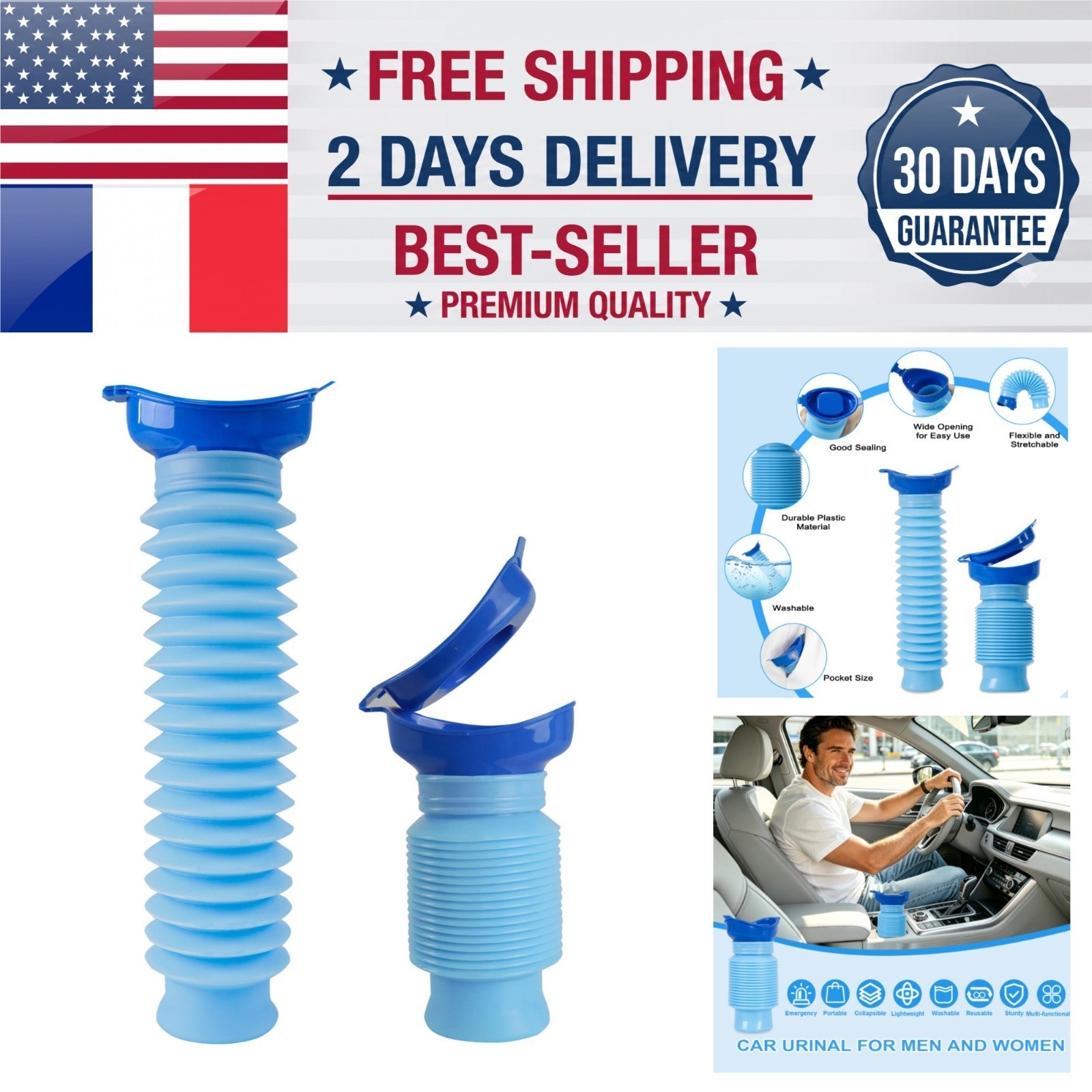 Portable Urinal for Men, 750ml Leak-Proof Travel Urinal