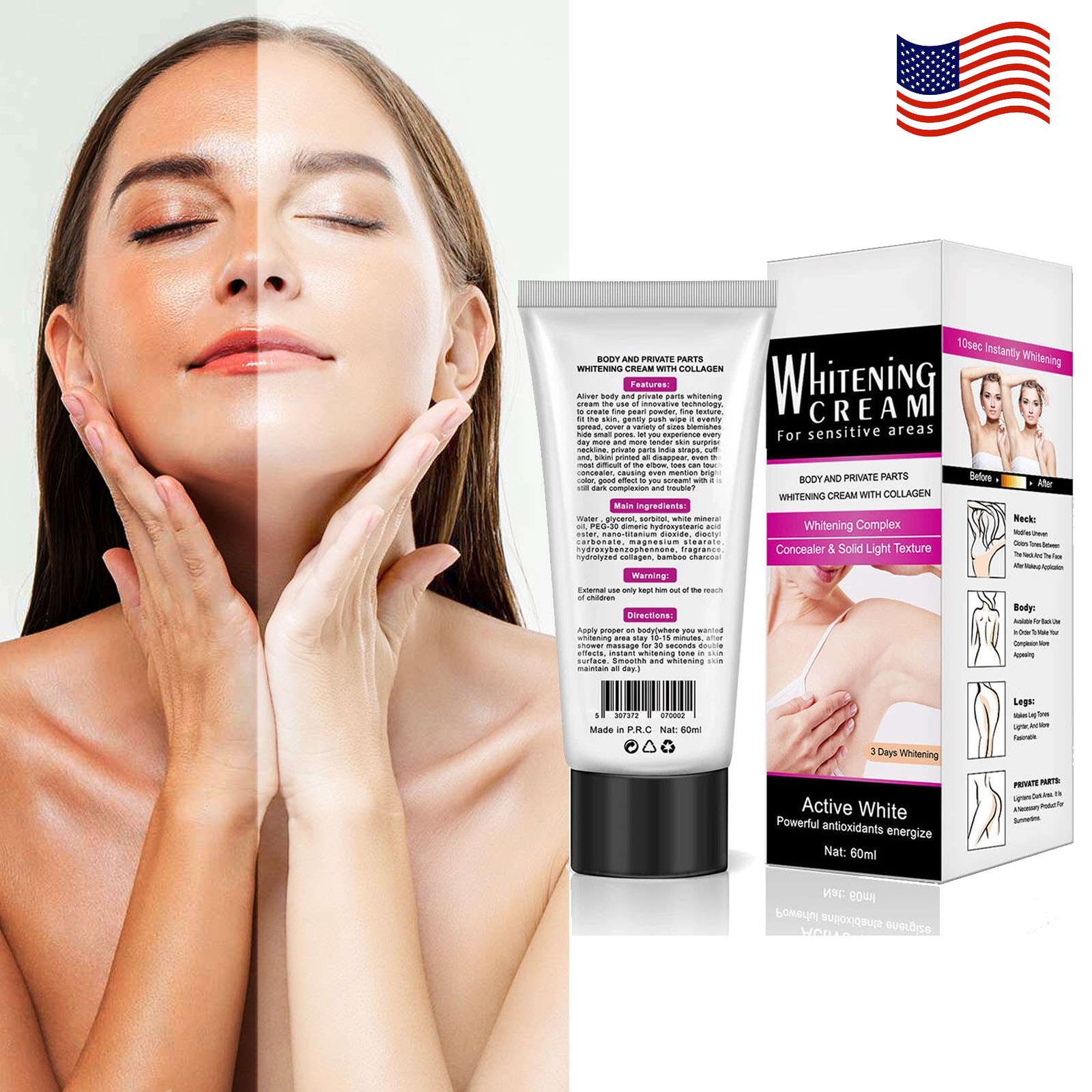 1/2/3X Skin Brightening Cream Whitening Full Body Lightening Dark Skin Bleaching