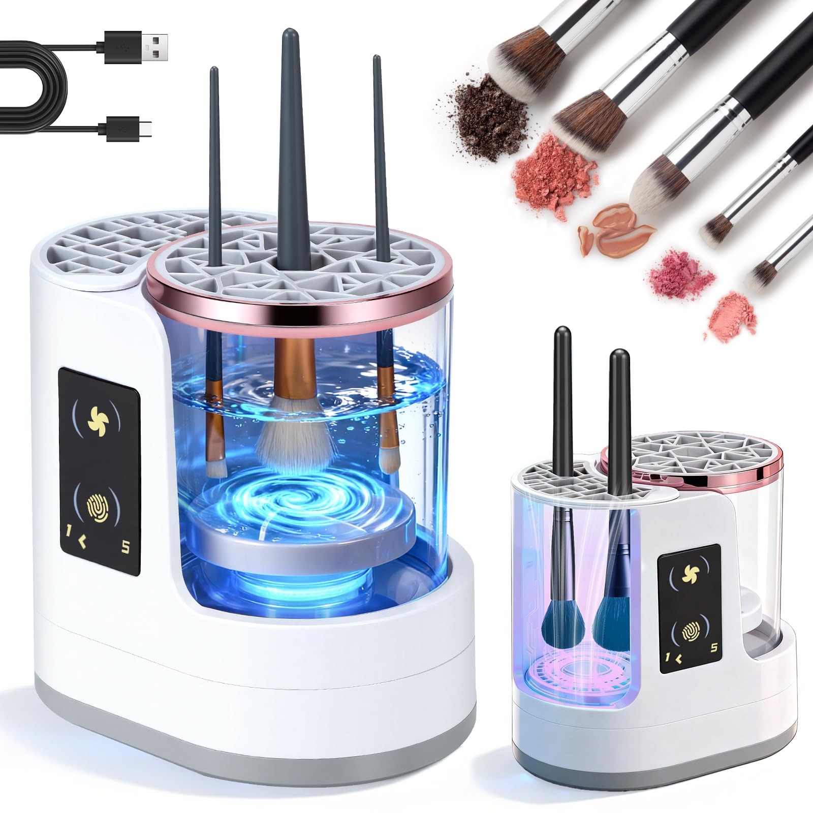 3 IN 1 Electric Makeup Brush Cleaner Machine With Drying Function, White
