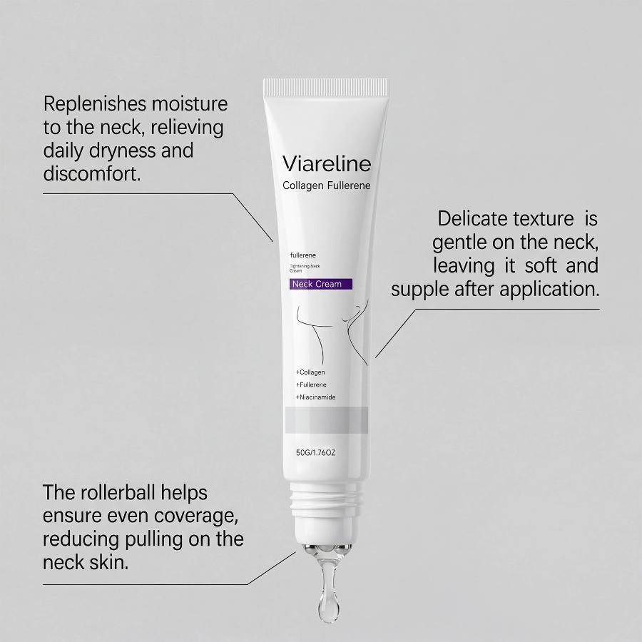 1-3PCS Collagen Fullerene Neck Cream Firming Tightening with Roller 50g ~ 20%OFF