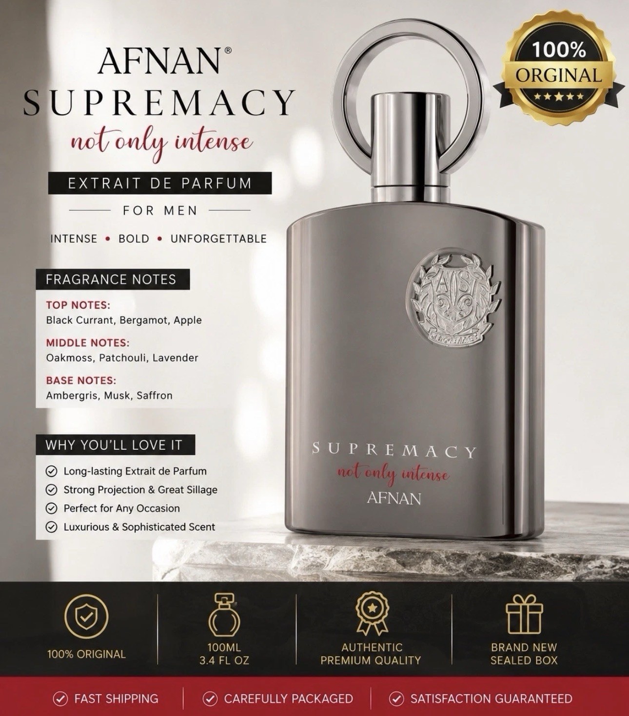 Afnan Supremacy Not Only Intense 5.07 fl oz Men’s Perfume 100% authentic