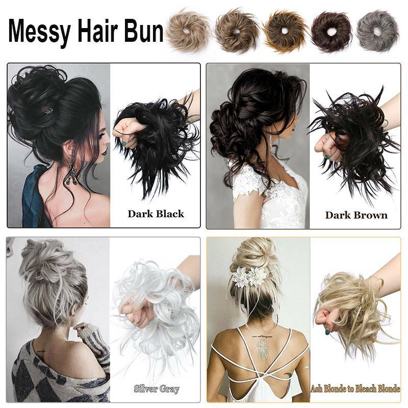 7″ Messy Bun Hair Piece Scrunchie Updo Real Thick Hair Extensions as Human Hair
