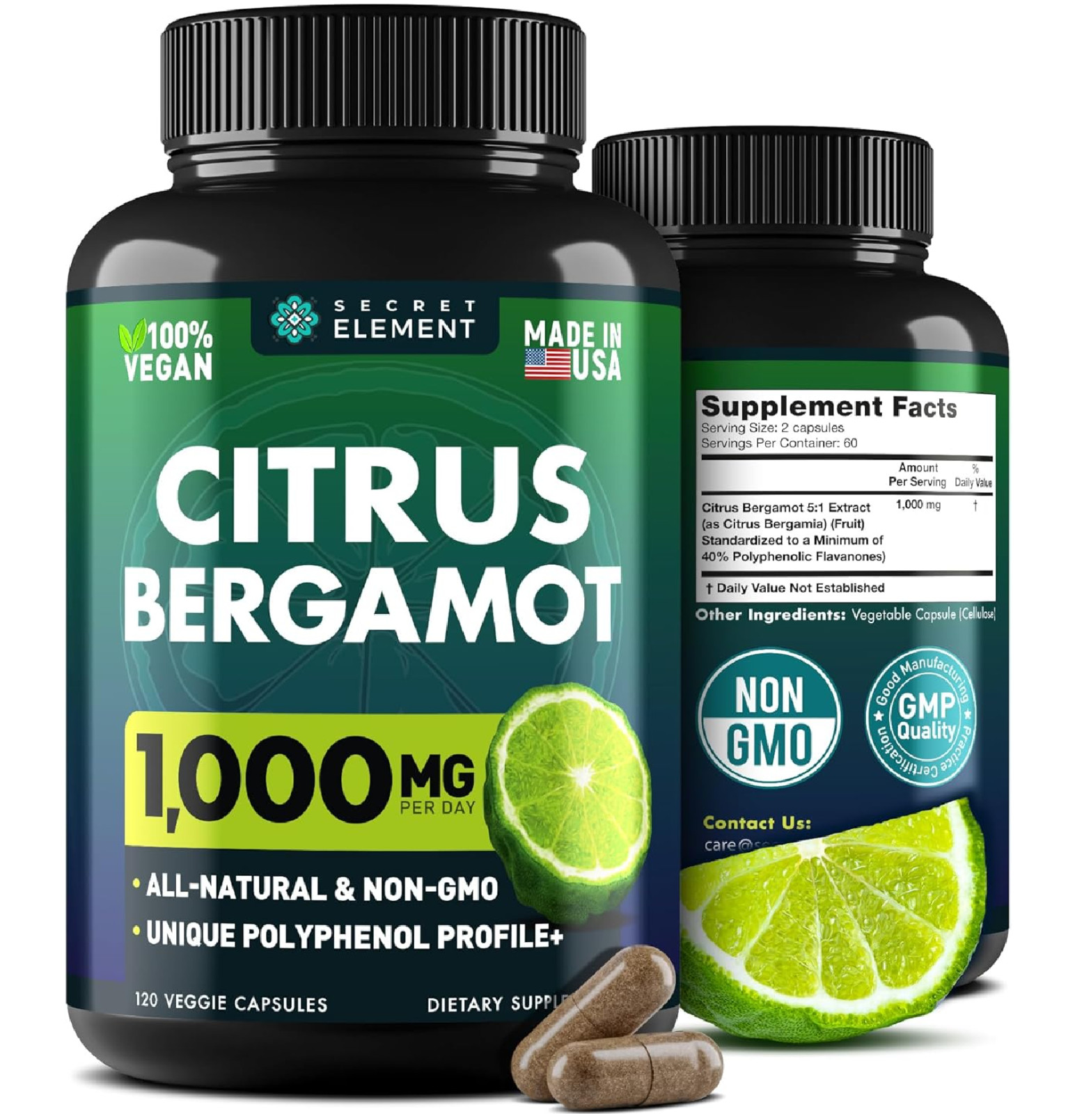 Citrus Bergamot Extract 1000mg for Women and Men – Polyphenol-Rich Bergamot Caps