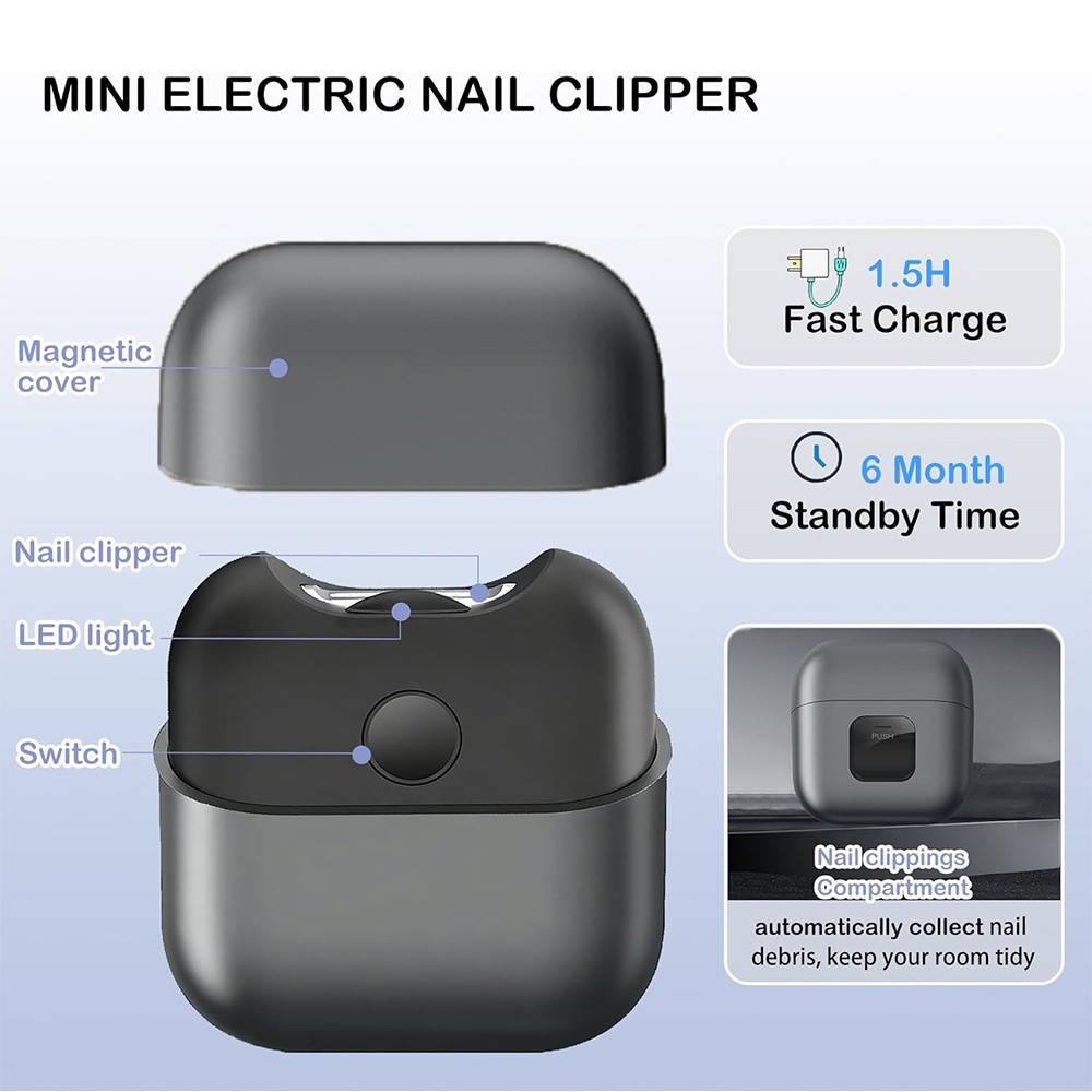 Electric Nail Clipper Cordless USB Rechargeable Nail Trimmer with Light 2 Speed