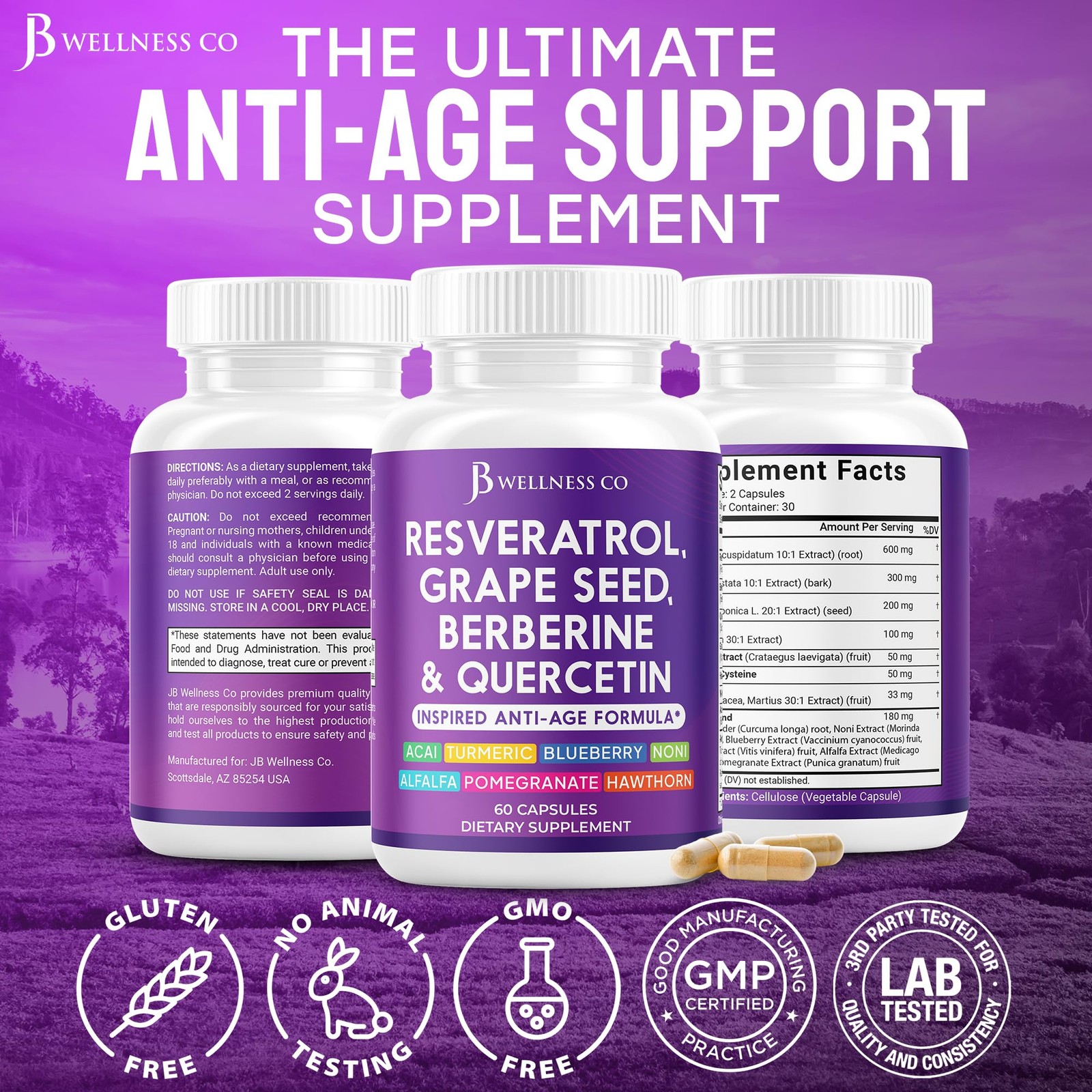 JB Wellness Resveratrol Grape Seed Extract Berberine Quercetin – Polyphenol S…
