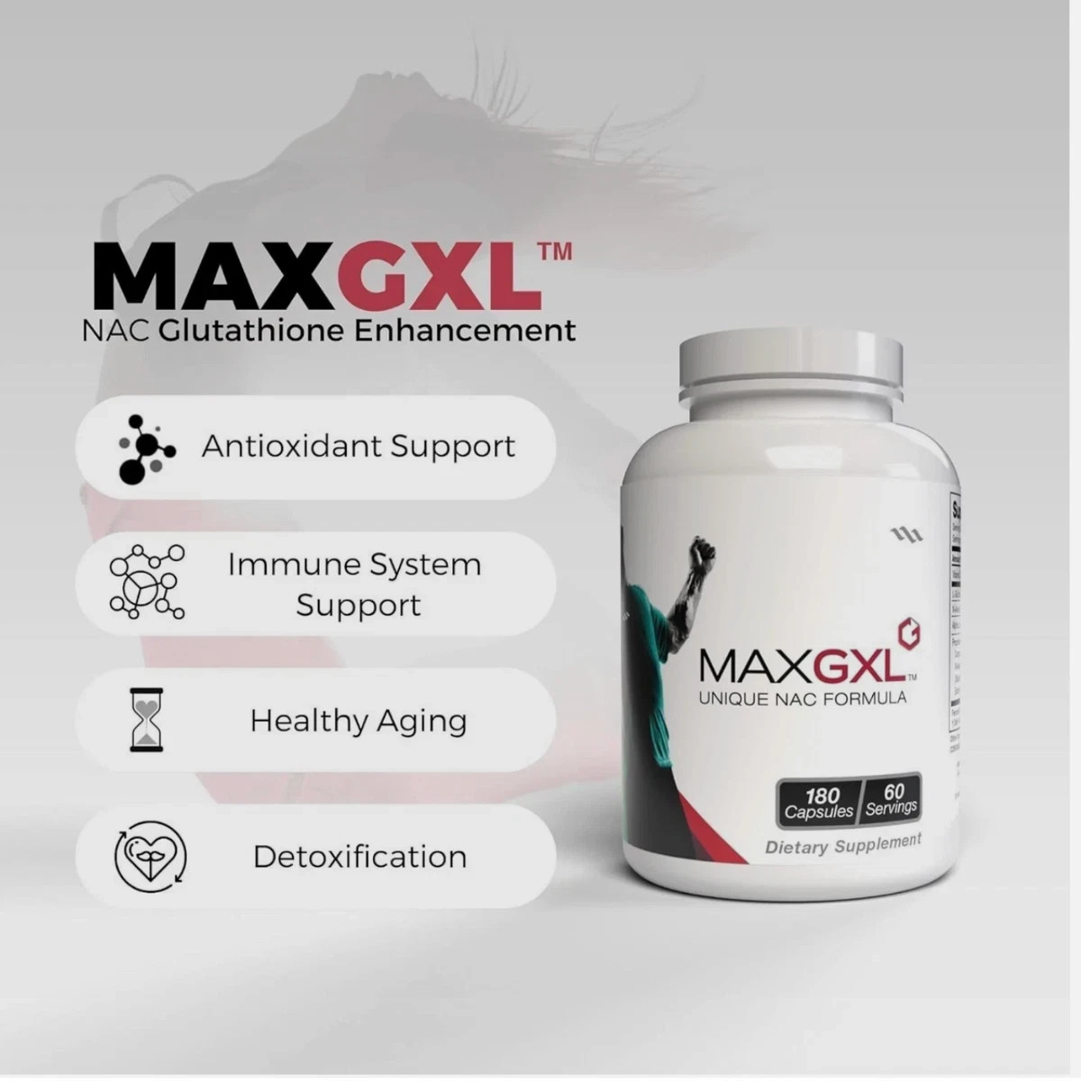 Max International Max GXL Unique NAC Formula 180 Vegetable Capsules, 60 Servings