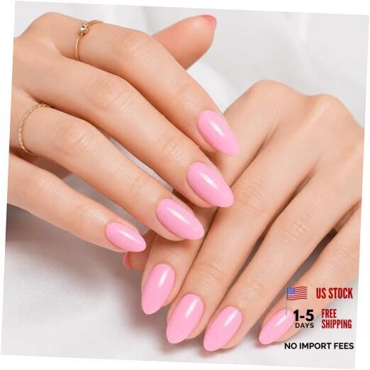 Pink Press on Nails Almond, Summer Short Almond Fake Nails, A1-Baby Pink