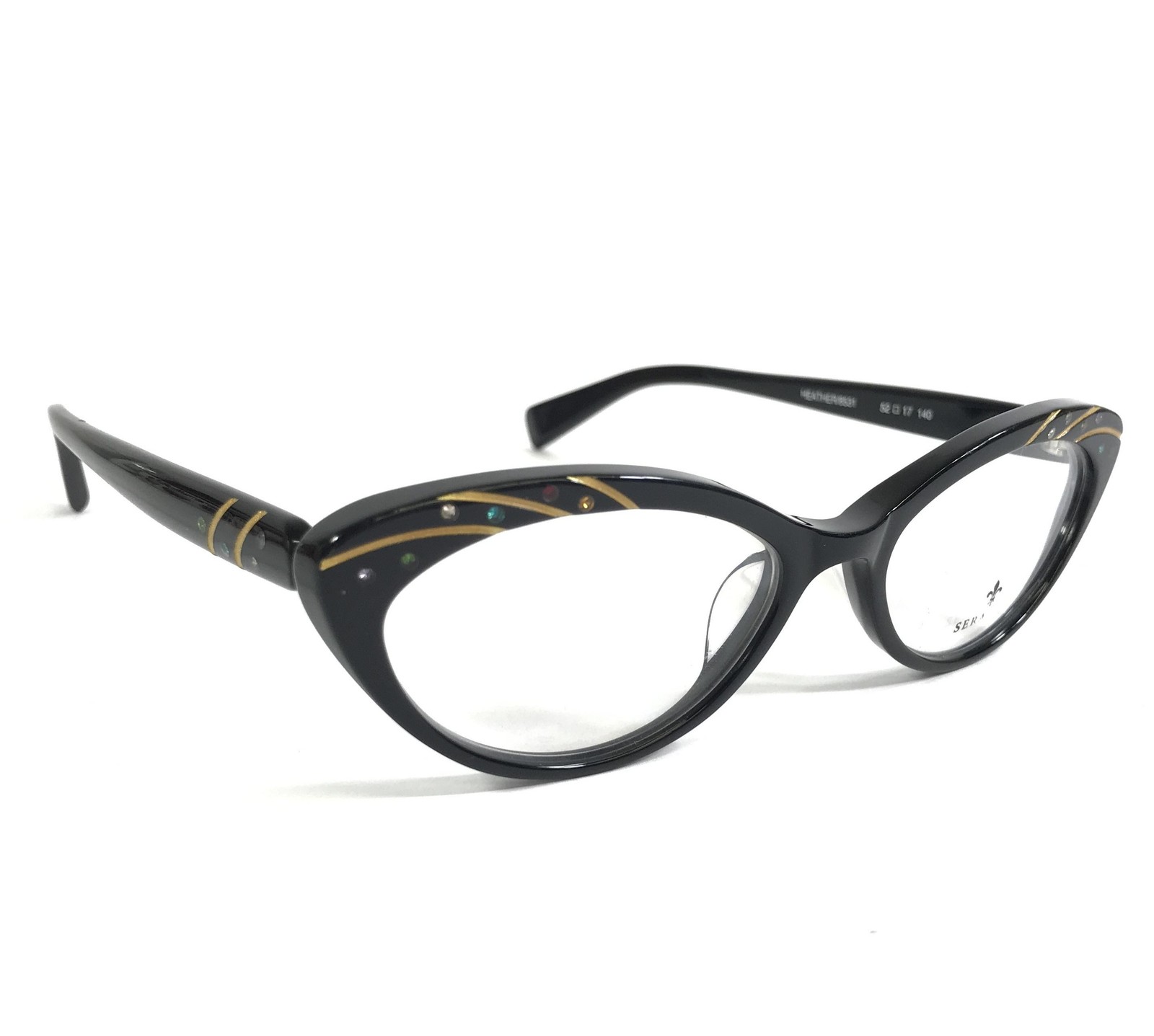 Seraphin Eyeglasses Frames HEATHER 8531 Black Gold with Stones Cat Eye 52-17-140