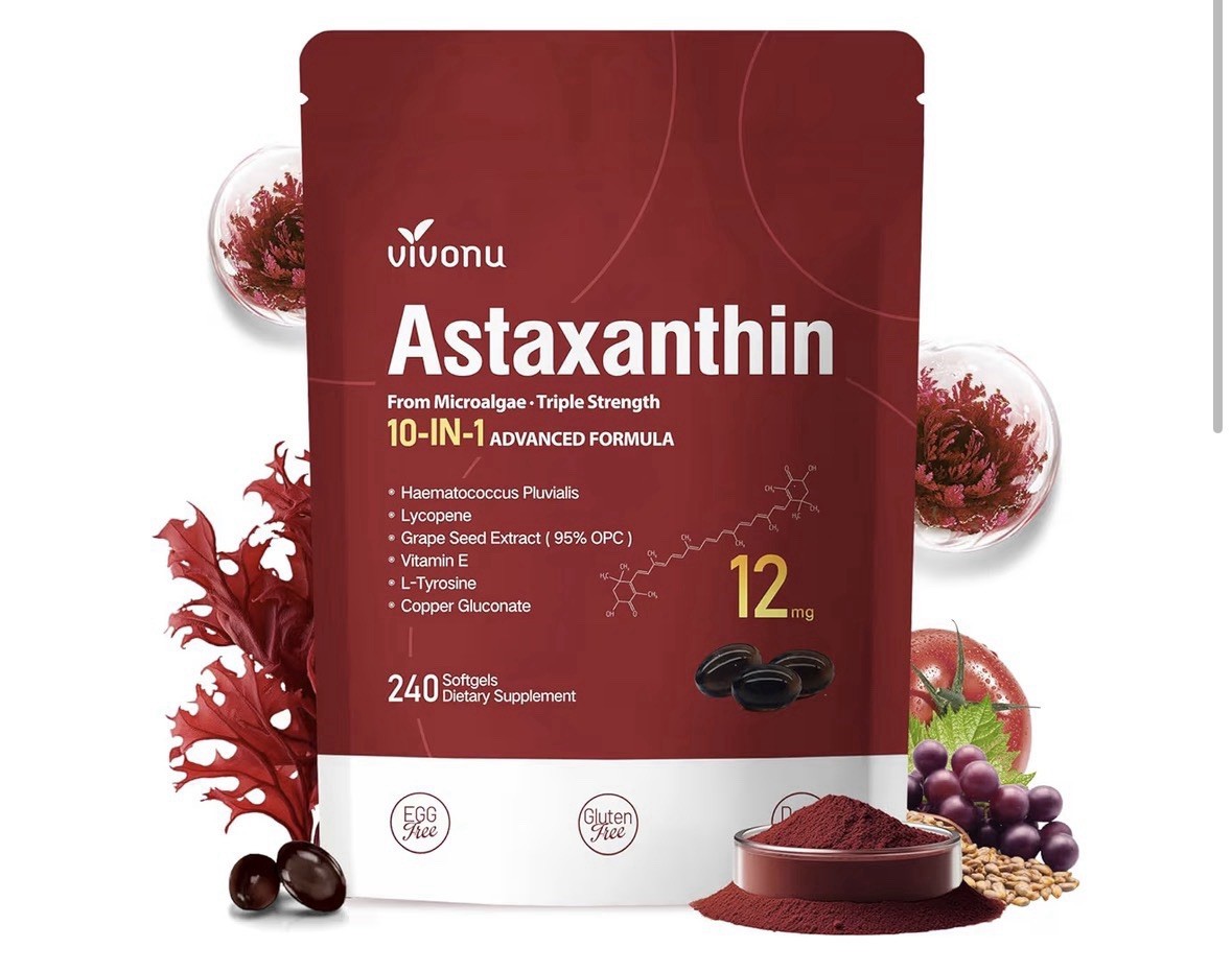 Astaxanthin 12mg 240 Softgels, 4 Month Supply,Triple Strength,Non-GMO,Eye Health