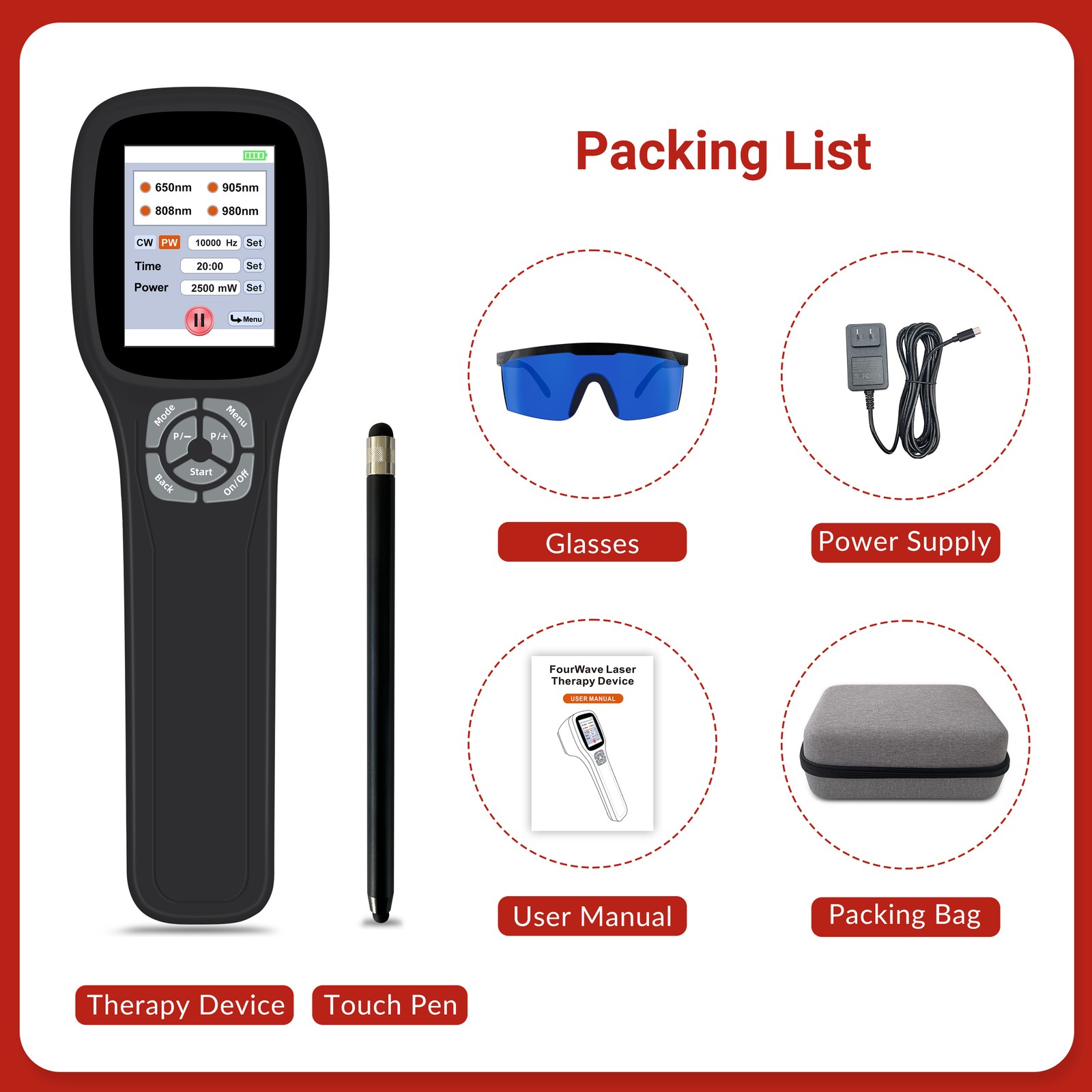 25 Diodes 2500mW Fourwave Laser Therapy Device for Sports Recovery Pain Relief