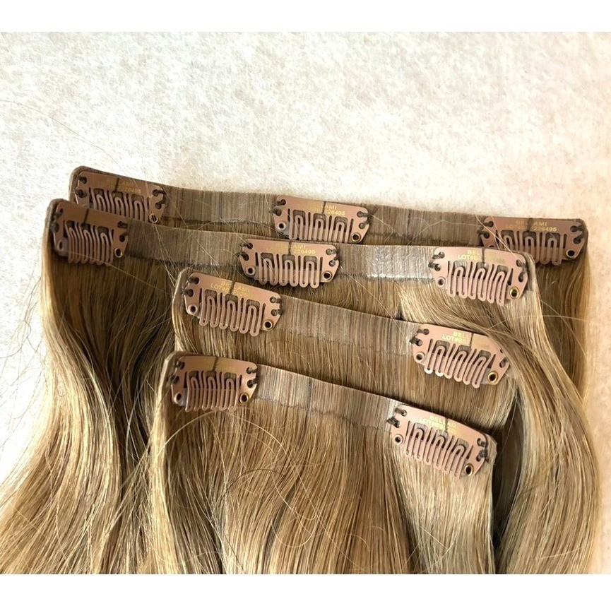 BELLAMI Silk Seam #8 Ash Brown 26″ 4 Wefts 130g Clip In Human Hair Extensions