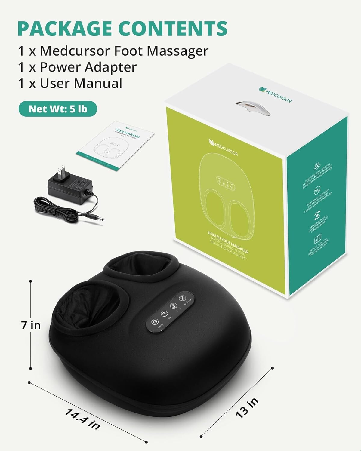 Medcursor Shiatsu Foot Massager with Heat, Deep Kneading Nodes, Black