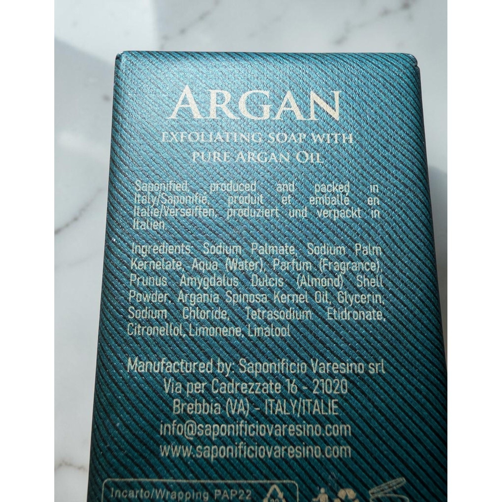 Saponificio Varesino Argan Exfoliating Soap Unisex 10.5oz Teal NEW Made in Italy
