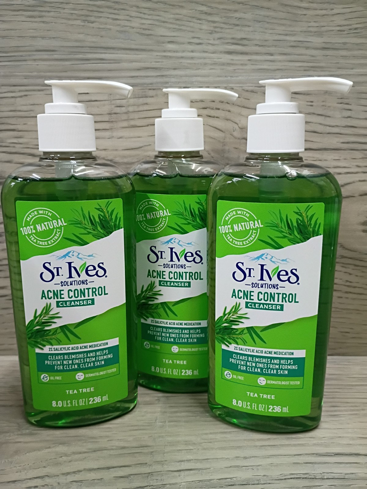 3 pack St. Ives Solutions Acne Control Cleanser Tea Tree 8 fl oz / 236 mL Each