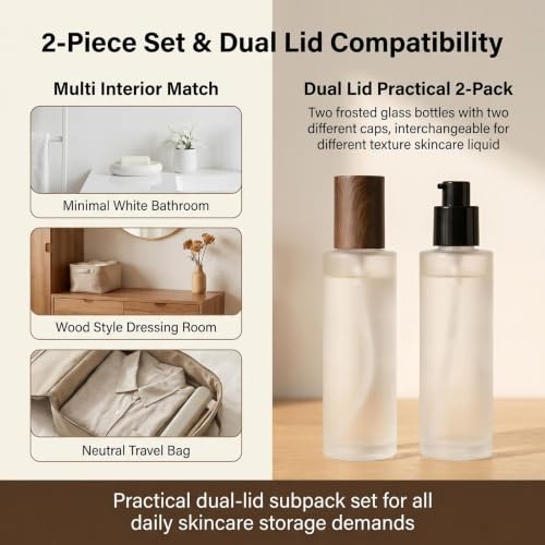 2PCS 120ml/4oz Empty Frosted Glass Lotion Pump Bottles with Wood Pattern