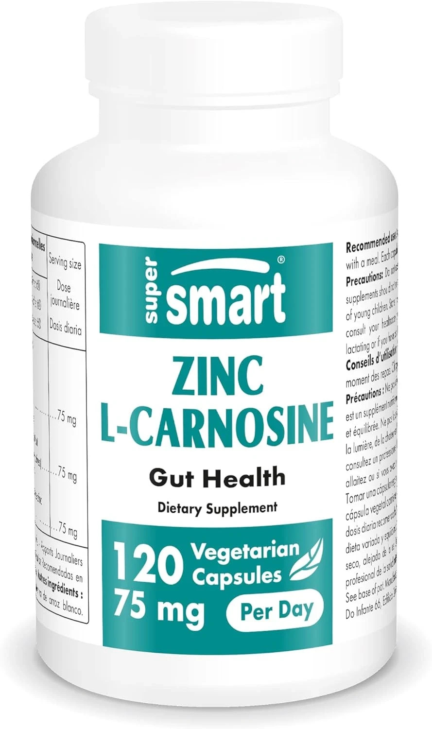 Supersmart Zinc L-Carnosine 75Mg – Zinc Carnosine Supplement 120 Veggie Capsules