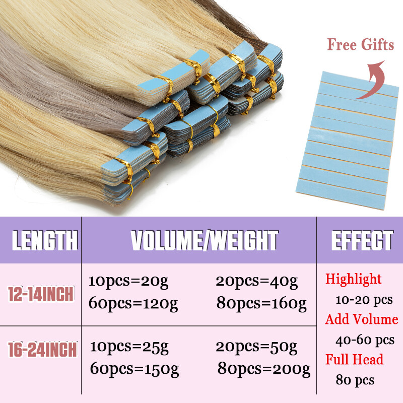 Seamless Double Sided Glue On Human Hair Extensions Tape In/ On Caramel Brown US