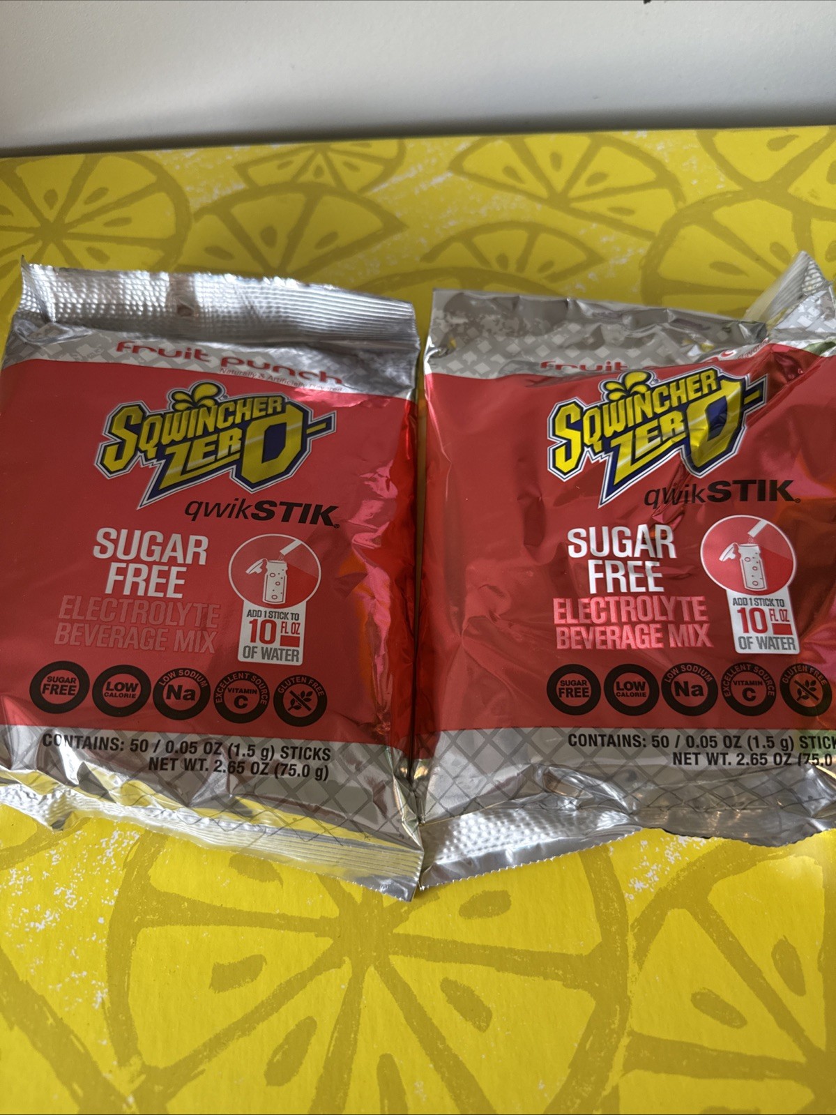 x2 Sqwincher Zero Qwik Stik Fruit Punch Sugar Free Electrolyte Beverage Mix x50
