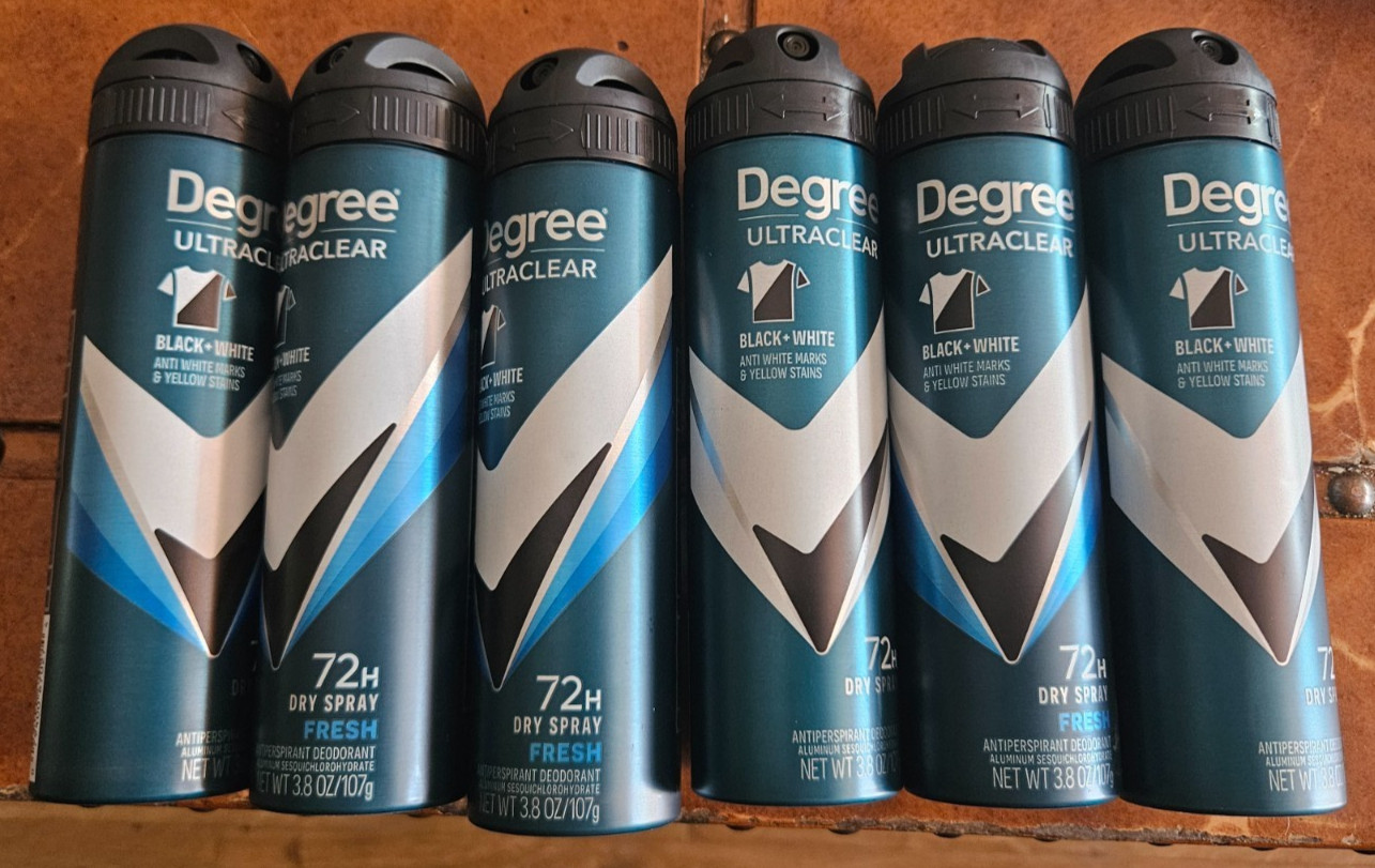 6 Degree Men Antiperspirant Spray Black + White. Exp 10-12/2027. Free shipping
