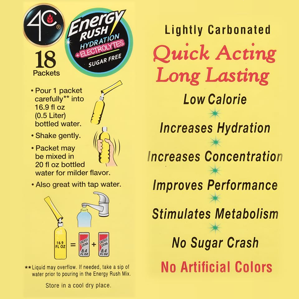 Energy Rush PSD with Electrolytes 18ct Lemonade, Single Serve Water Flavoring
