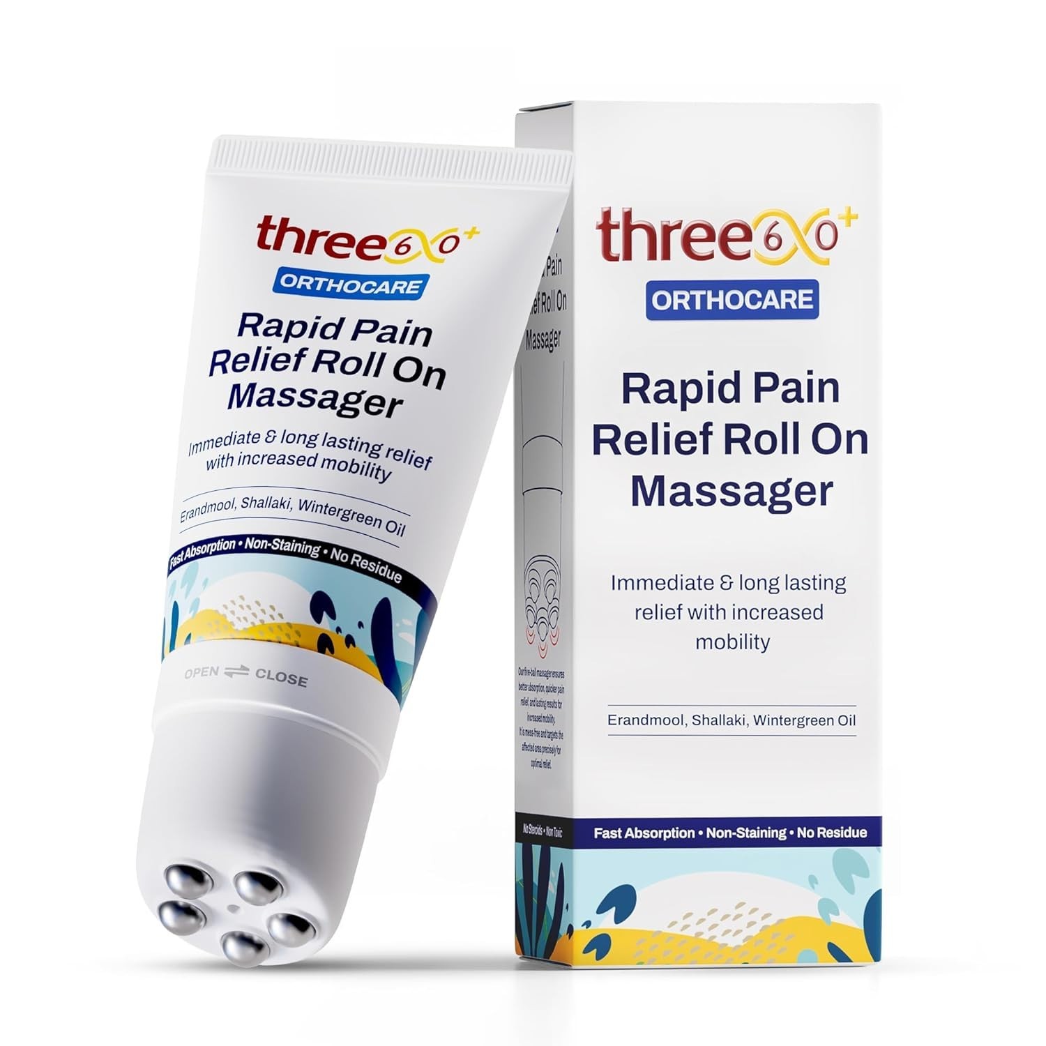 three60+ RAPID PAIN RELIEF Roll On Massager|Immediate & Long-Lasting Pain Relief