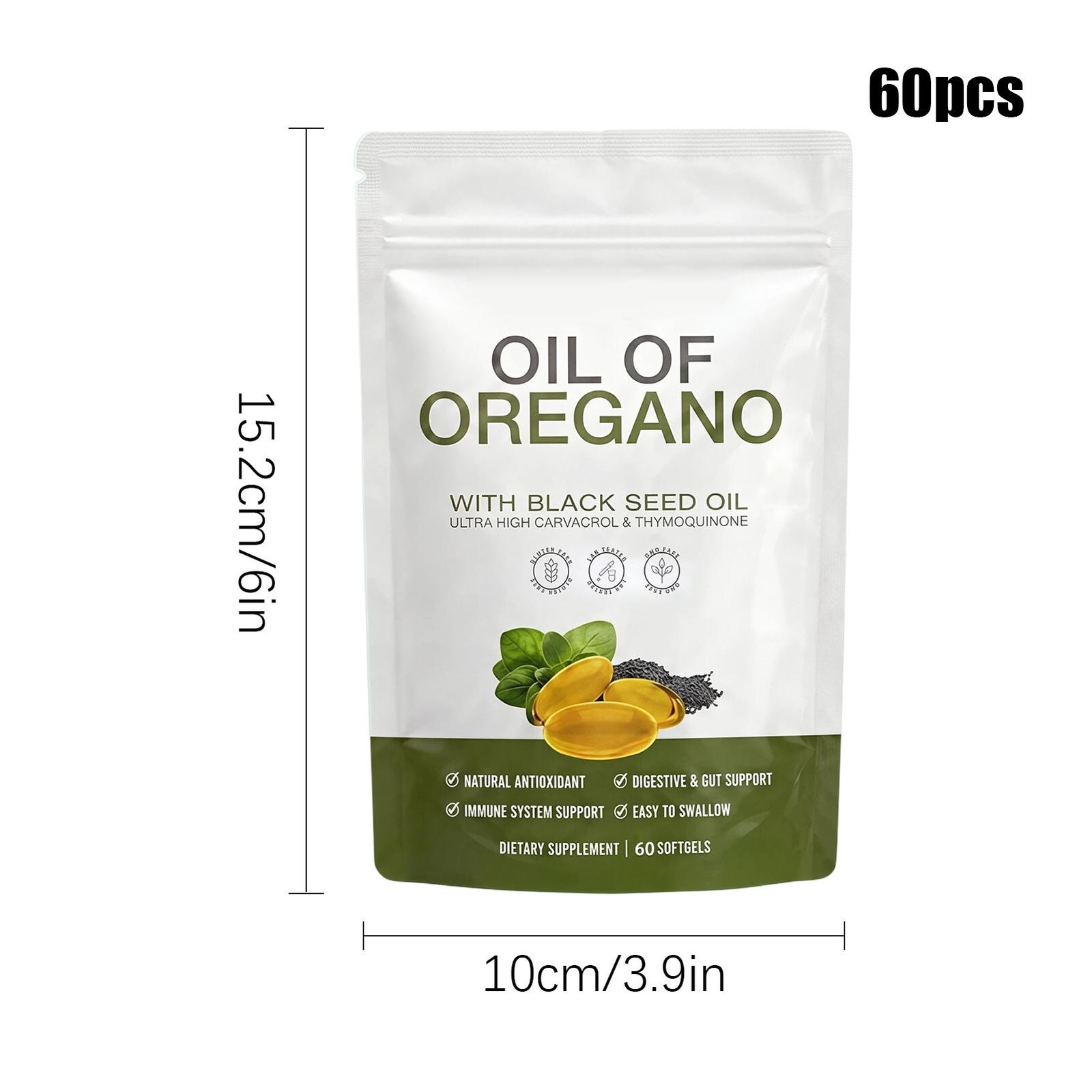 60 Capsules High Potency Oregano Oil & Black Seed Oil Softgels