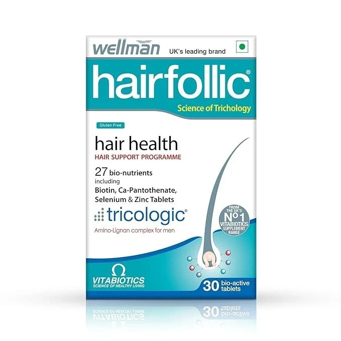 Wellman Hairfollic Hair supplements for Men with zinc selenium lignans 30Tab