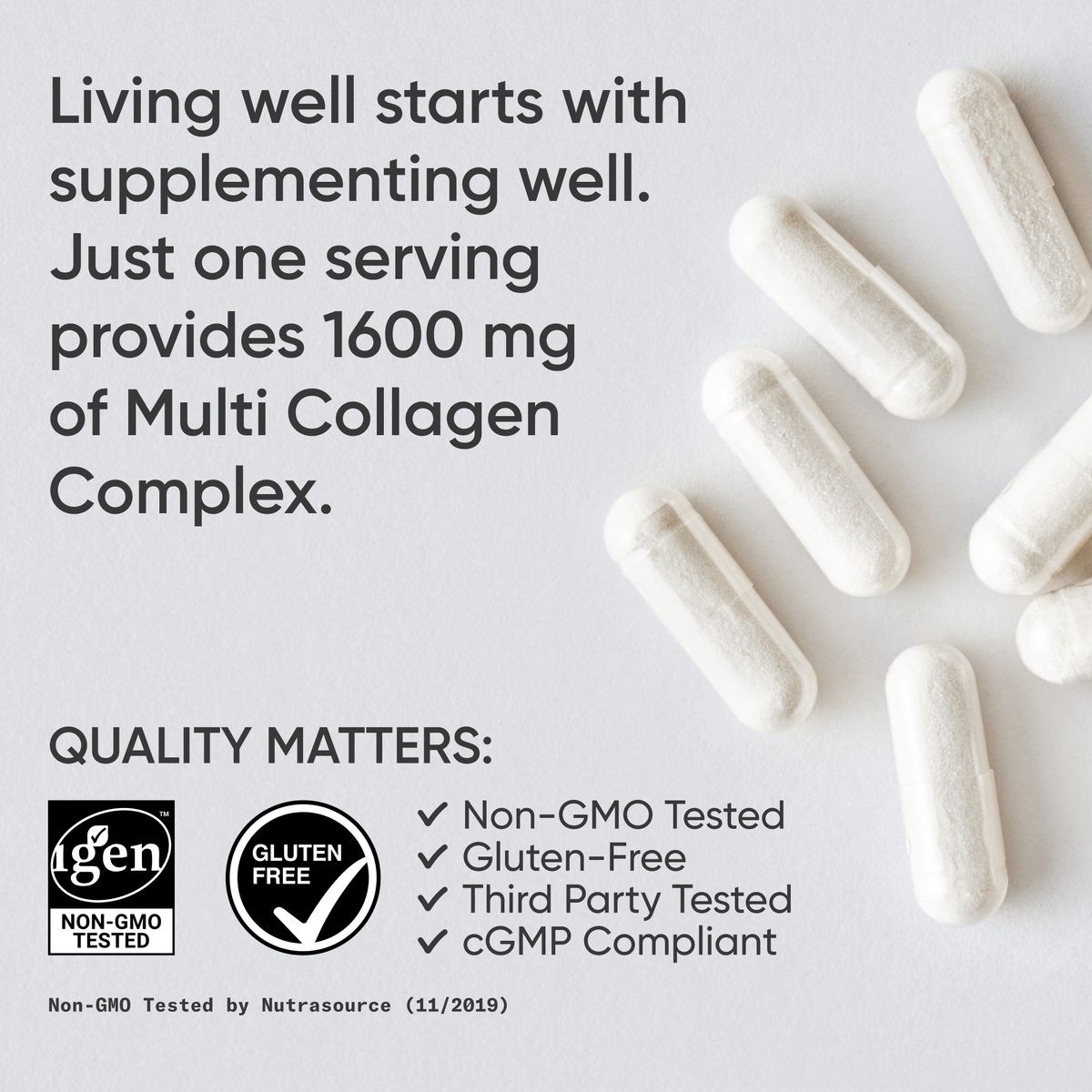 Multi Collagen (Type I, II, III, V, X) + Hyaluronic Acid + Vit. C (90 Capsules)