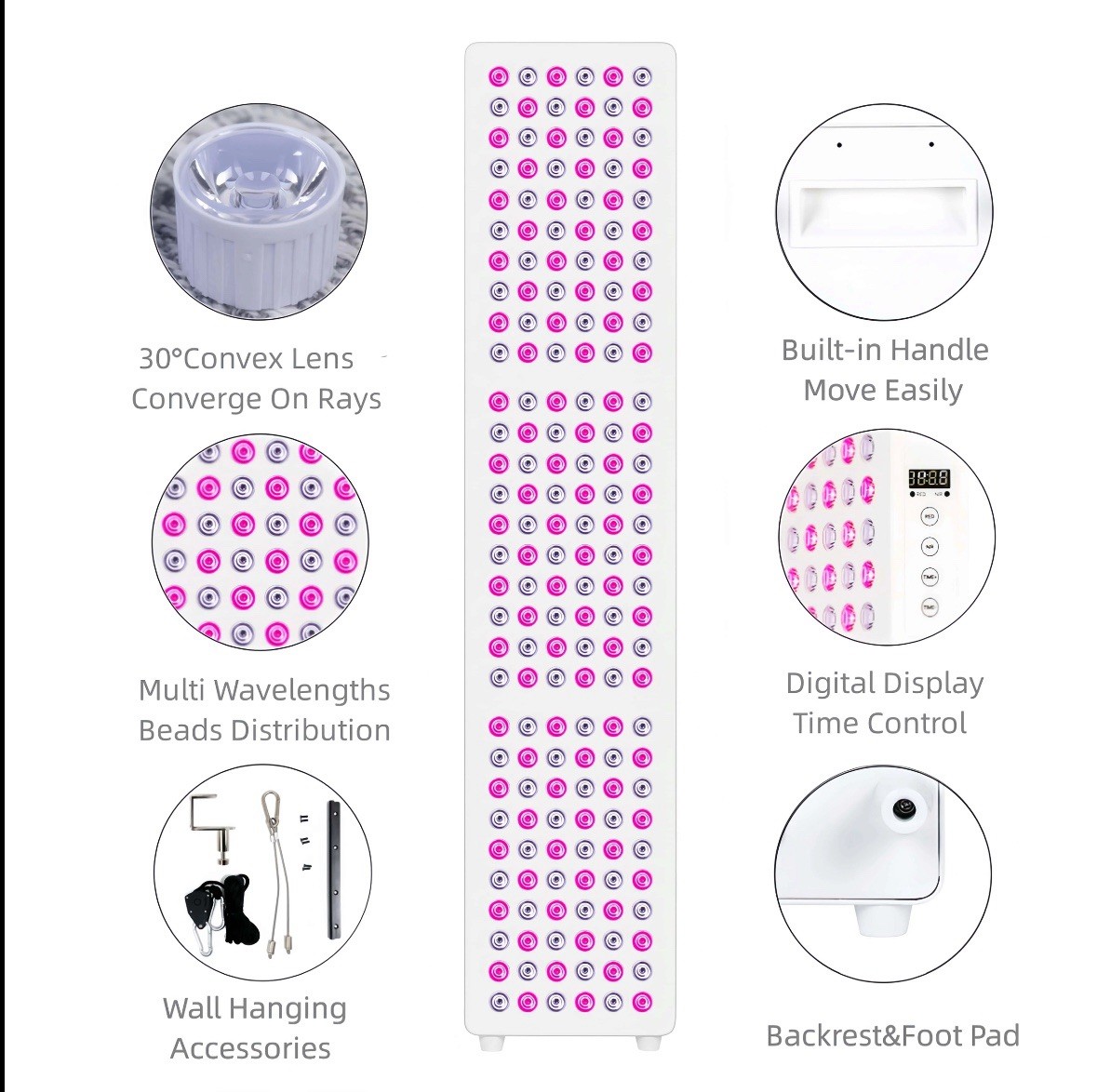 Red/NIR LED Infrared Light Therapy Panel w/ Digital Display Timer, Black/White