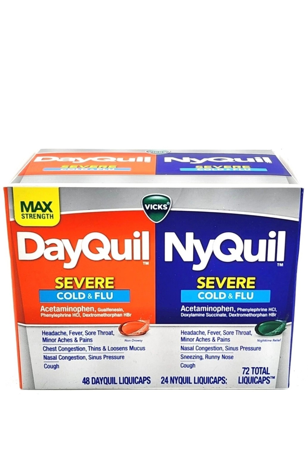Vicks Severe DayQuil and NyQuil Cough, Cold & Flu Relief, 72 LiquiCaps #411