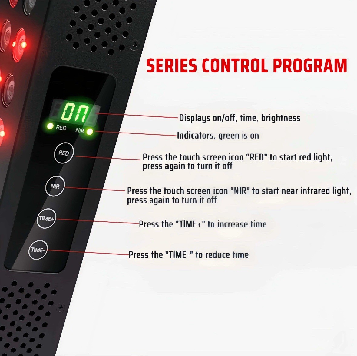 Red/NIR LED Infrared Light Therapy Panel w/ Digital Display Timer, Black/White