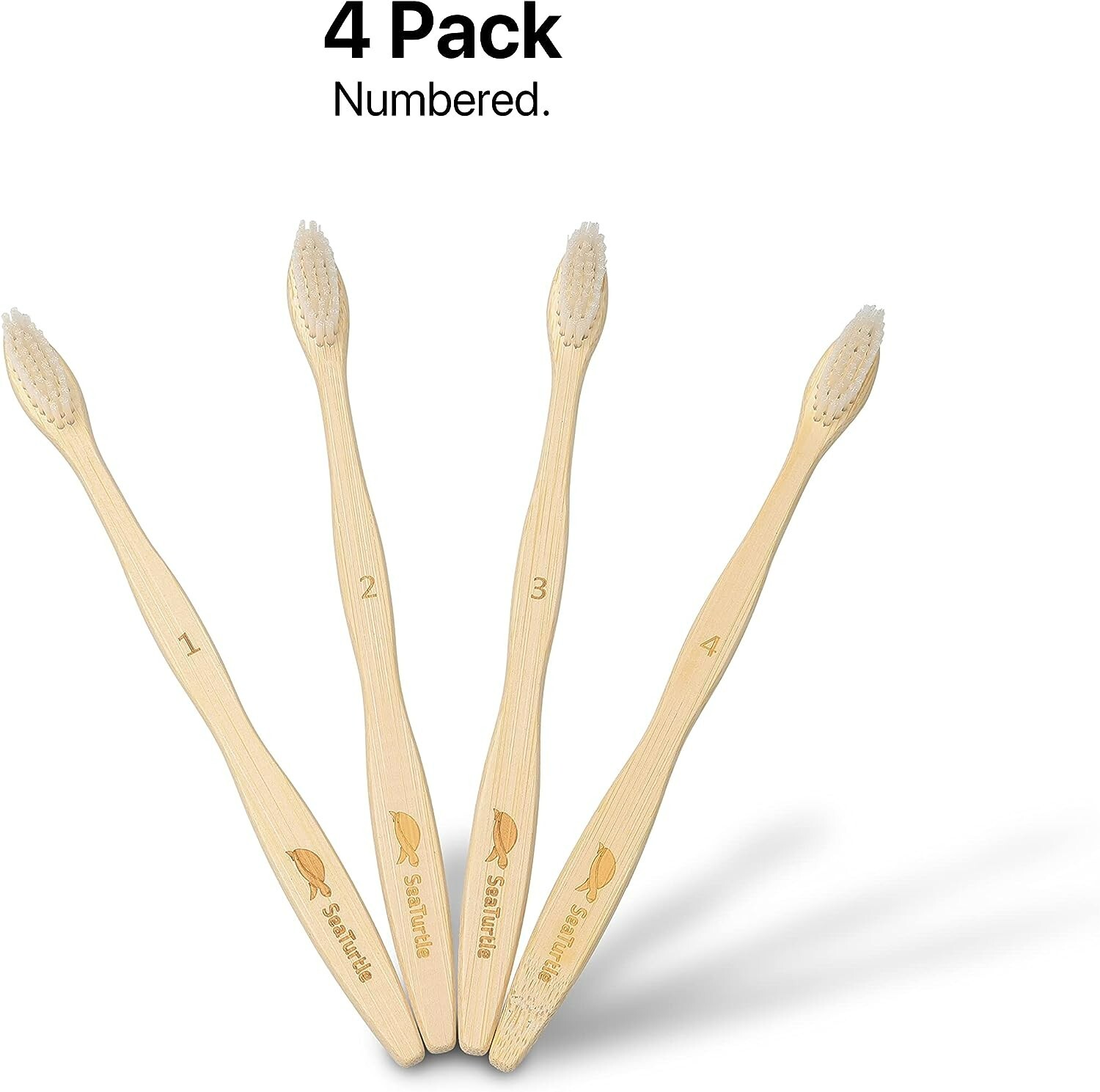 SeaTurtle Plant-Based Bristles Bamboo Toothbrush – Pack of 4 – Soft Natural