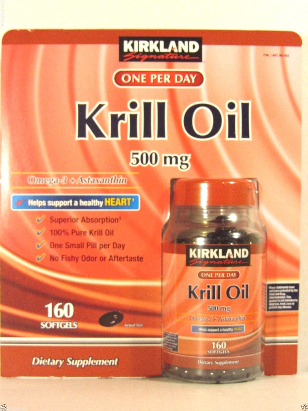 Kirkland Signature Krill Oil 500mg (Omega-3 & Astaxanthin), 160 Softgels