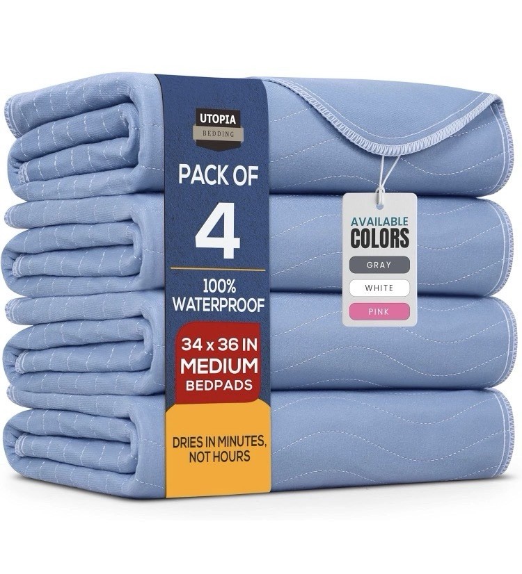 Utopia Bedding Waterproof Bed Pads 34 x 36 in Medium Absorbency, Blue (4)