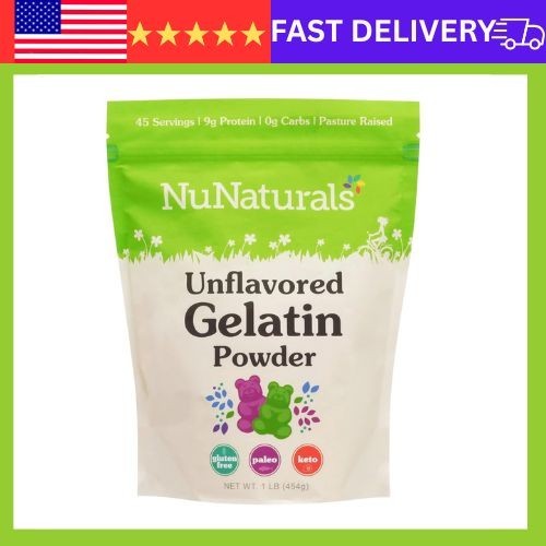 NuNaturals Unflavored Beef Gelatin Powder, Instantly Thickens, Stabilizes, and T