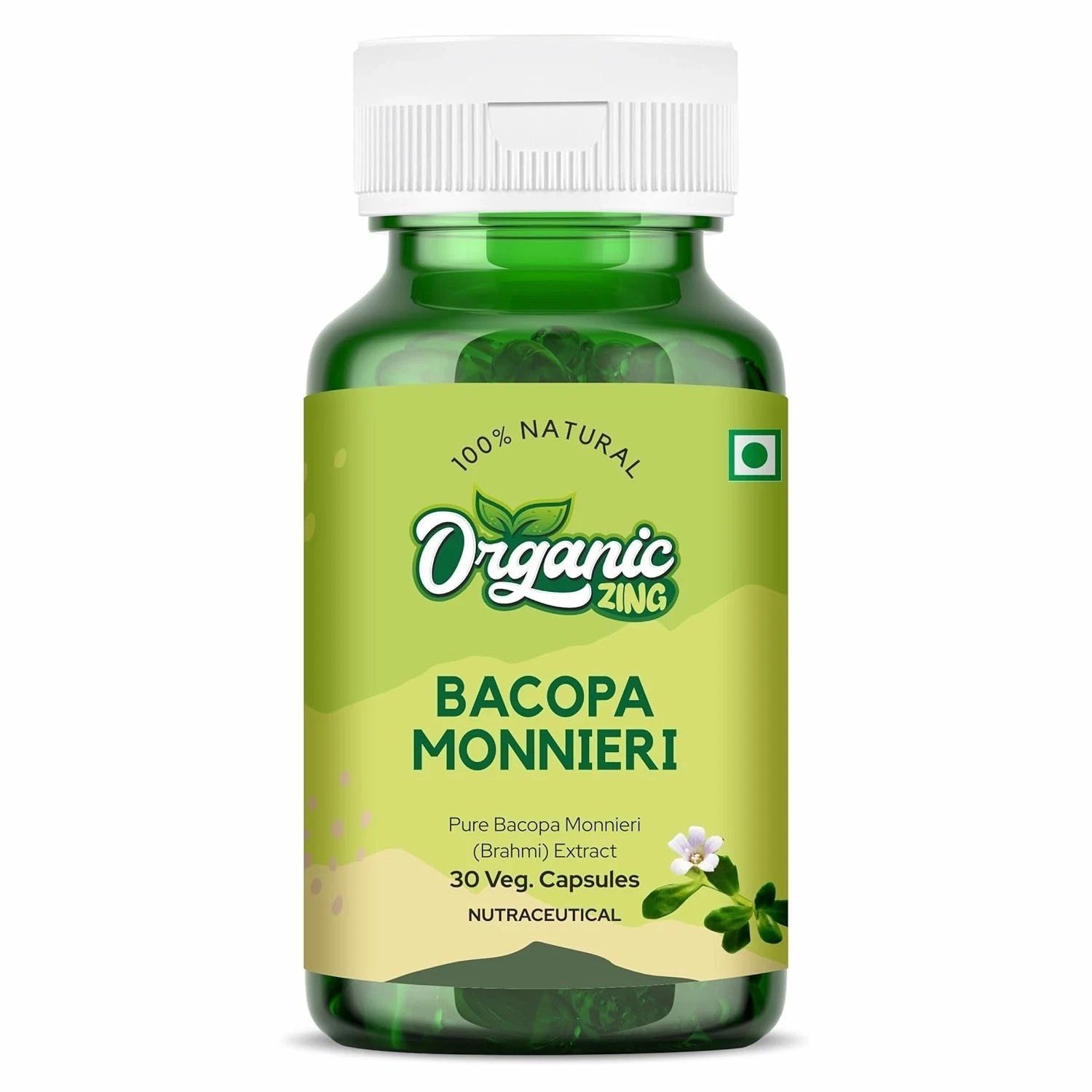 Organic Zing Bacopa Monnieri Extract 2000mg, 30 Veg Capsules, Brahmi Herbal