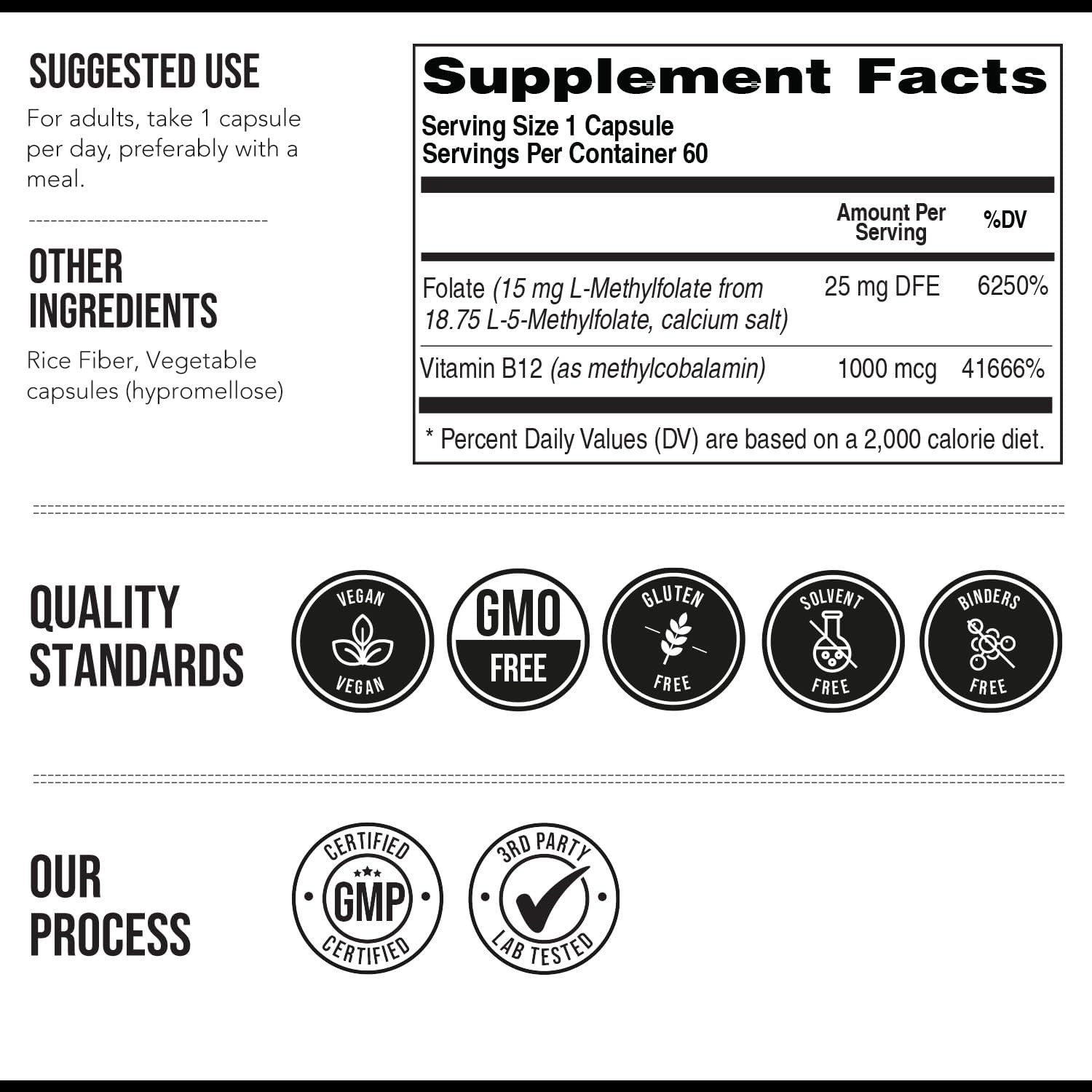 L Methyl Folate 15Mg plus Methyl B12 Cofactor – High Potency, Active 5-MTHF Form