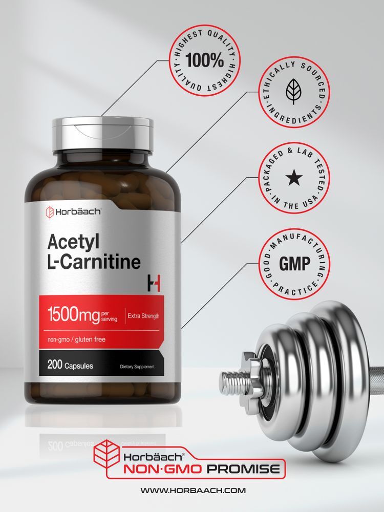 Acetyl L-Carnitine 1500mg | 200 Capsules | ALCAR | by Horbaach