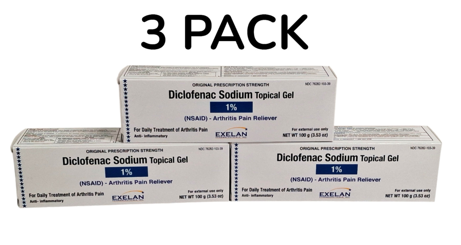 3 PACK Diclofenac Sodium Topical Gel, 1%, 3.53oz For Daily ARTHRITIS PAIN