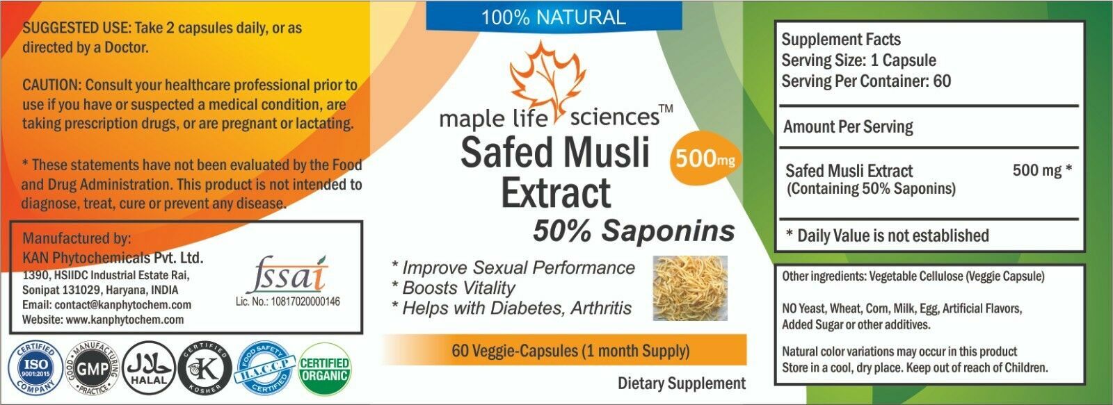 Safed Musli (CHLOROPHYTUM BORIVILIANUM) Extract Capsules 50% Saponins