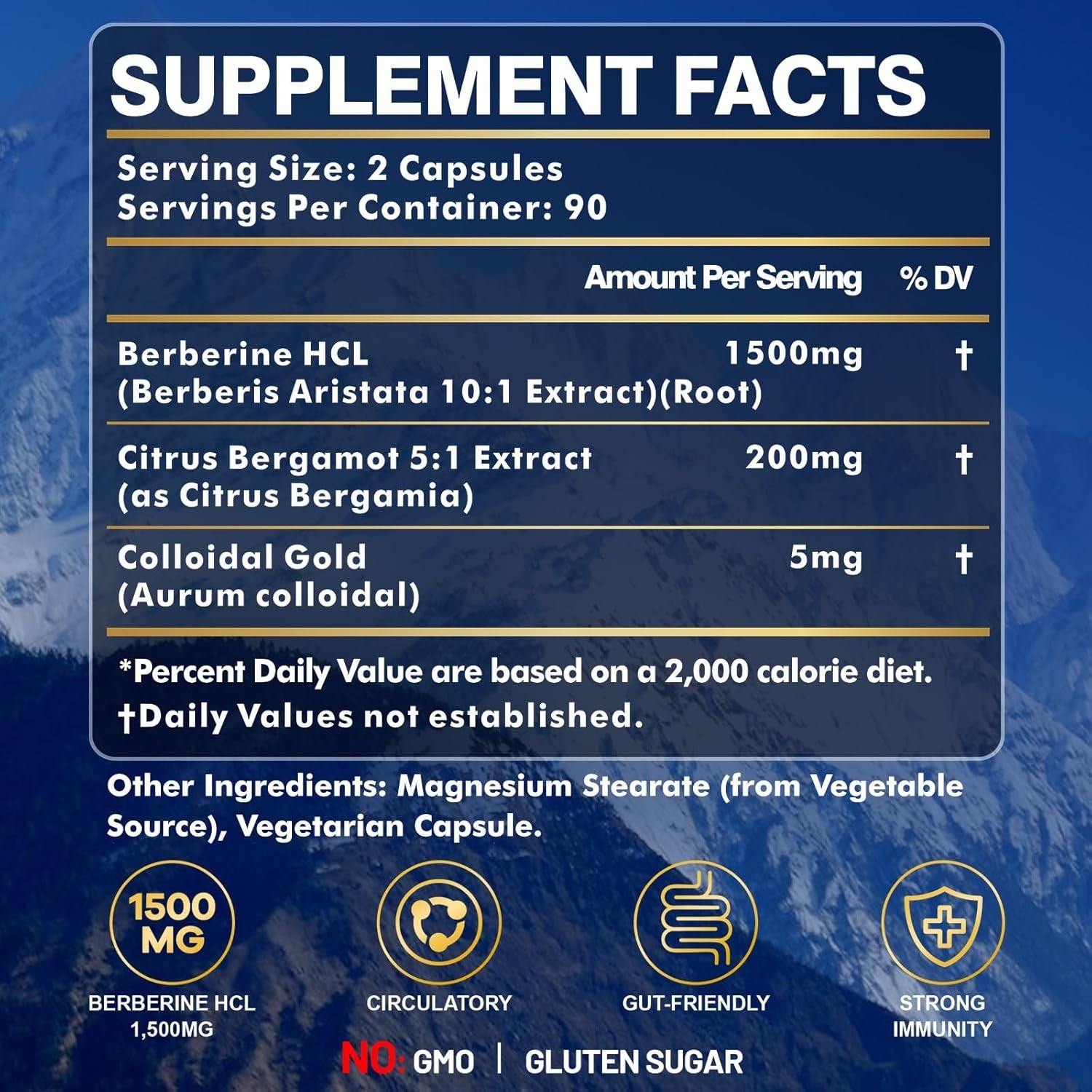 High Strength Berberine Supplement 1500mg with Citrus Bergamot – 180 Caps