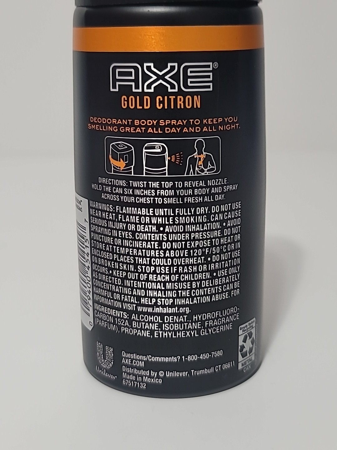 2 Axe Gold Citron Body Sprays – Cool Citrus and White Woods Scent 48 Hr Fresh