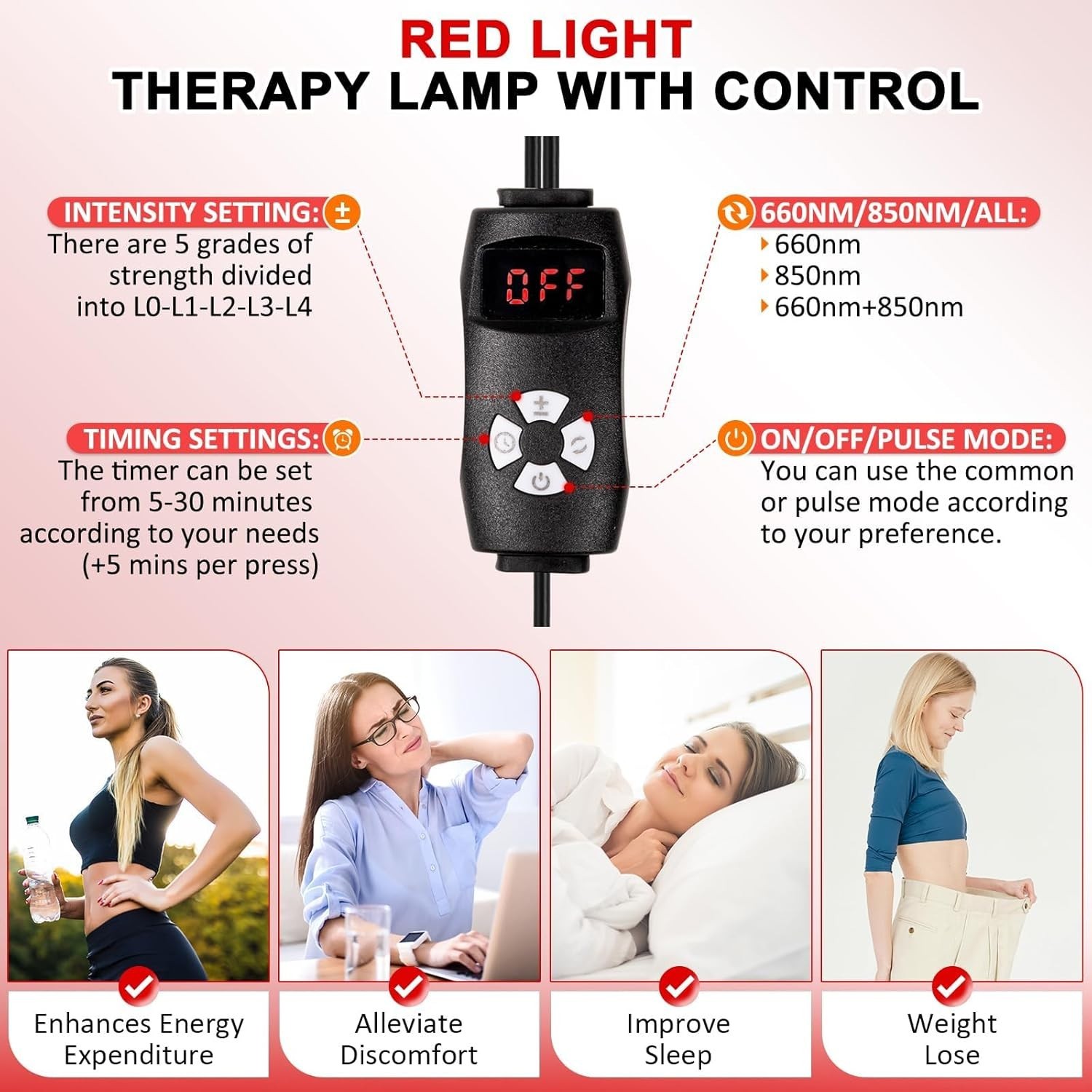 Red Light Therapy Lamp with Stand, 660nm Red & 850nm Infrared Light for Body