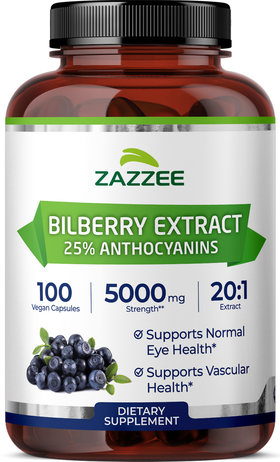Zazzee Extra Strength Bilberry 20:1 Extract, 25% Anthocyanins, 5000 mg Strength