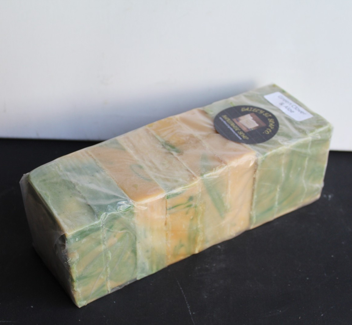 Green Clover Aloe. Handmade soap loaf, 9 precut bars