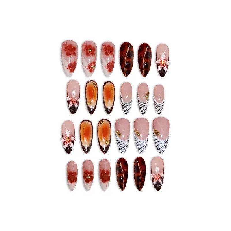 48Pcs-Retro Stiletto False Nails Tortoise Shell Floral Zebra Print Press on Nail