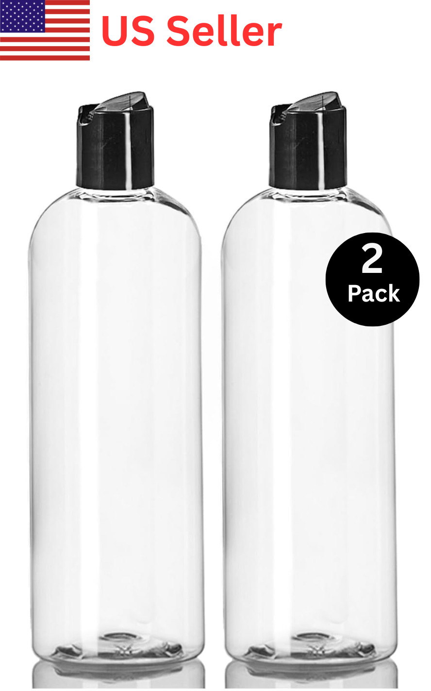 ljdeals 2 Pack 16oz Clear Plastic Bottles BPA Free Refillable Shampoo Lotion USA